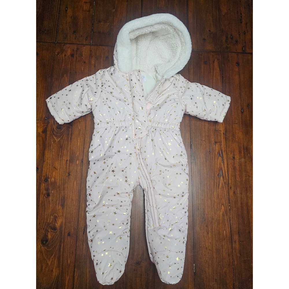 The Children's‎ Place Baby Girl Pink Gold Stars Puffer Snowsuit Winter Warm 6-9M